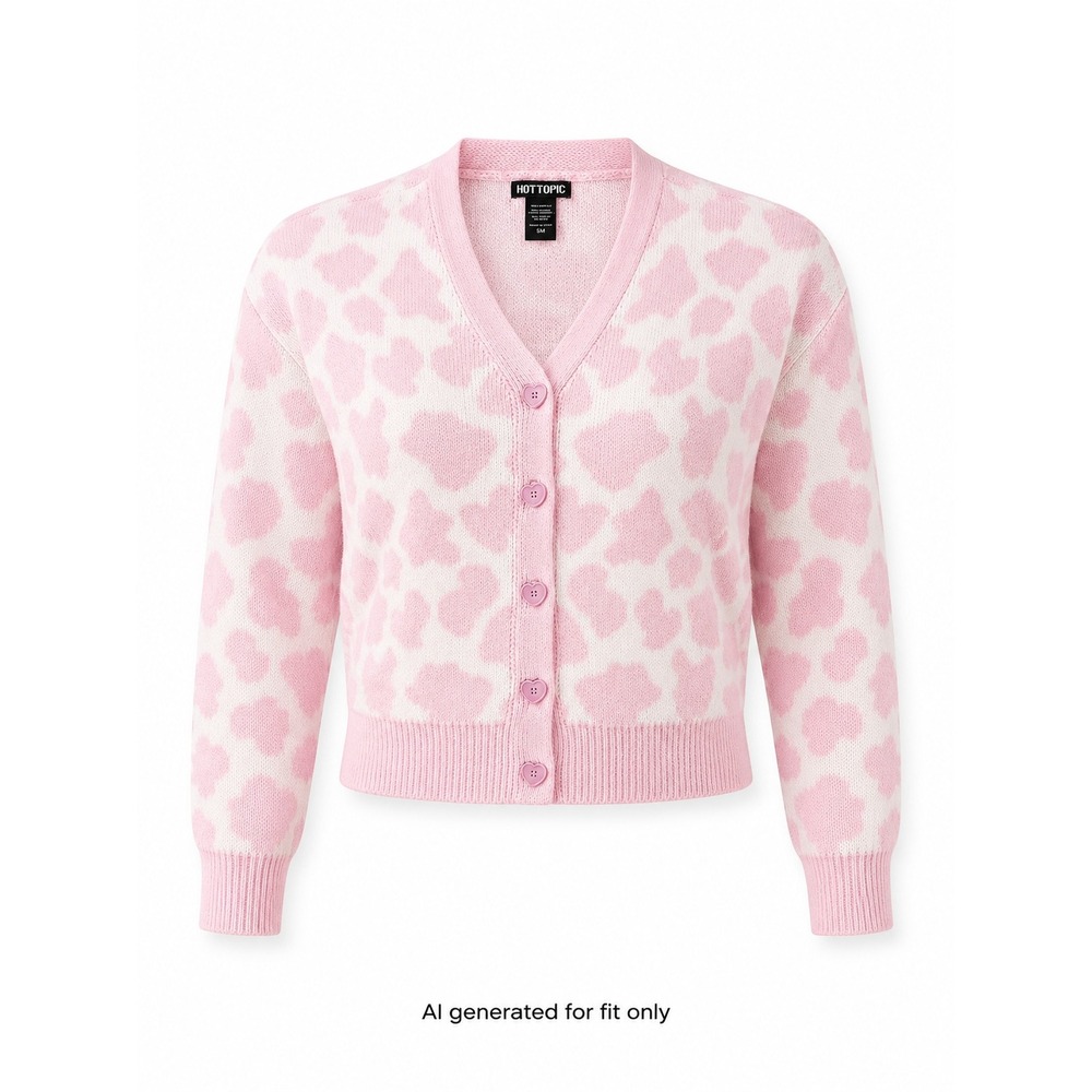 Hot Topic Cow Print‎ Heart Button Cardigan Sweater Women S Pink White
